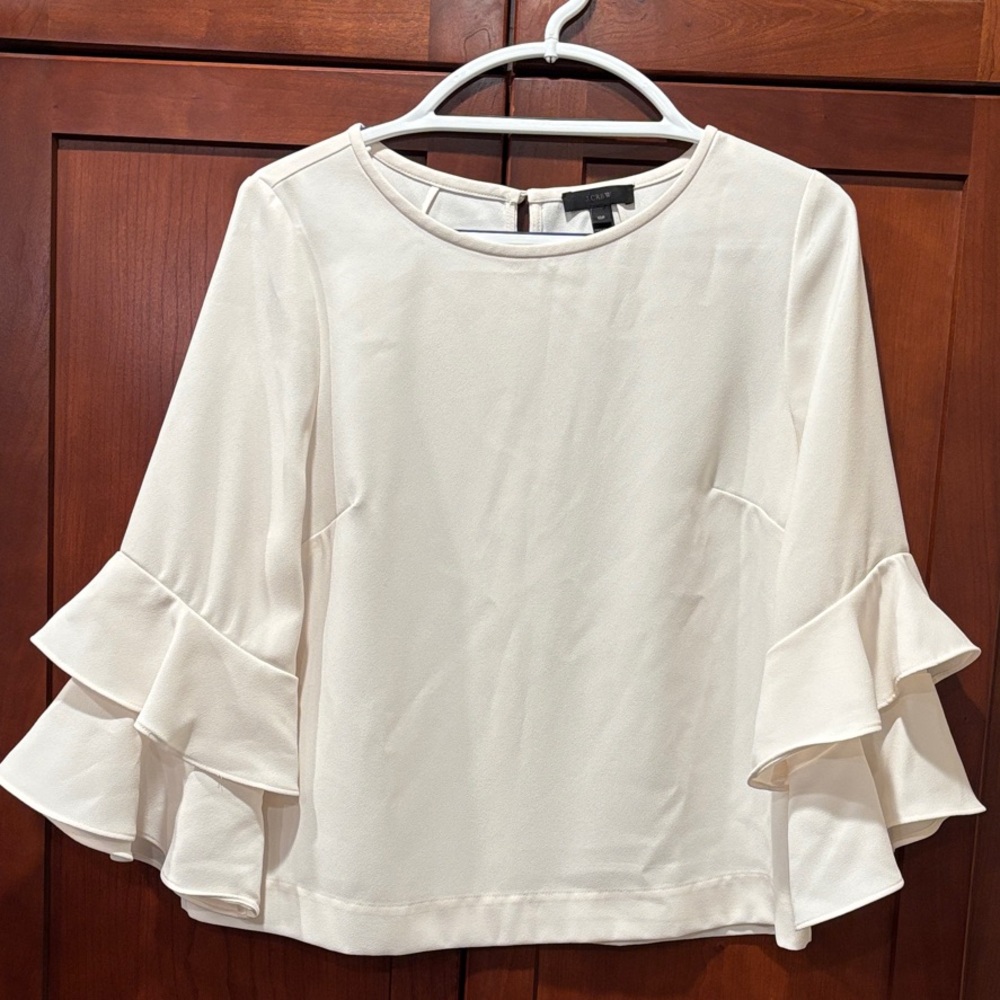 J. Crew Cream Bell Tiered Sleeve Blouse